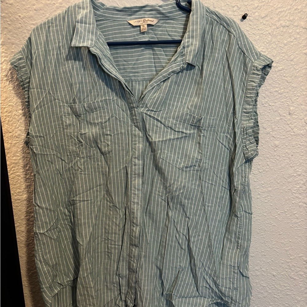 Jachs Girlfriend Women’s XL Light Green Striped Button Down Shirt